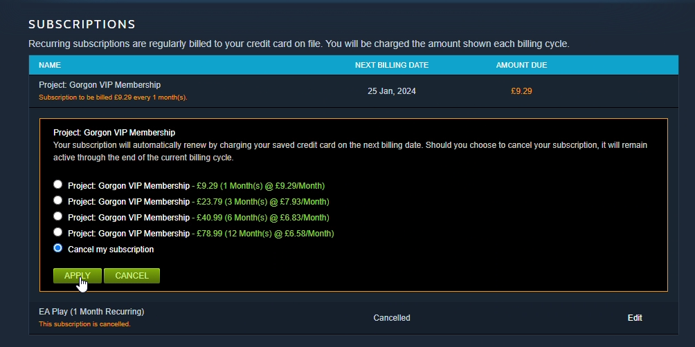لغو اشتراک در Steam