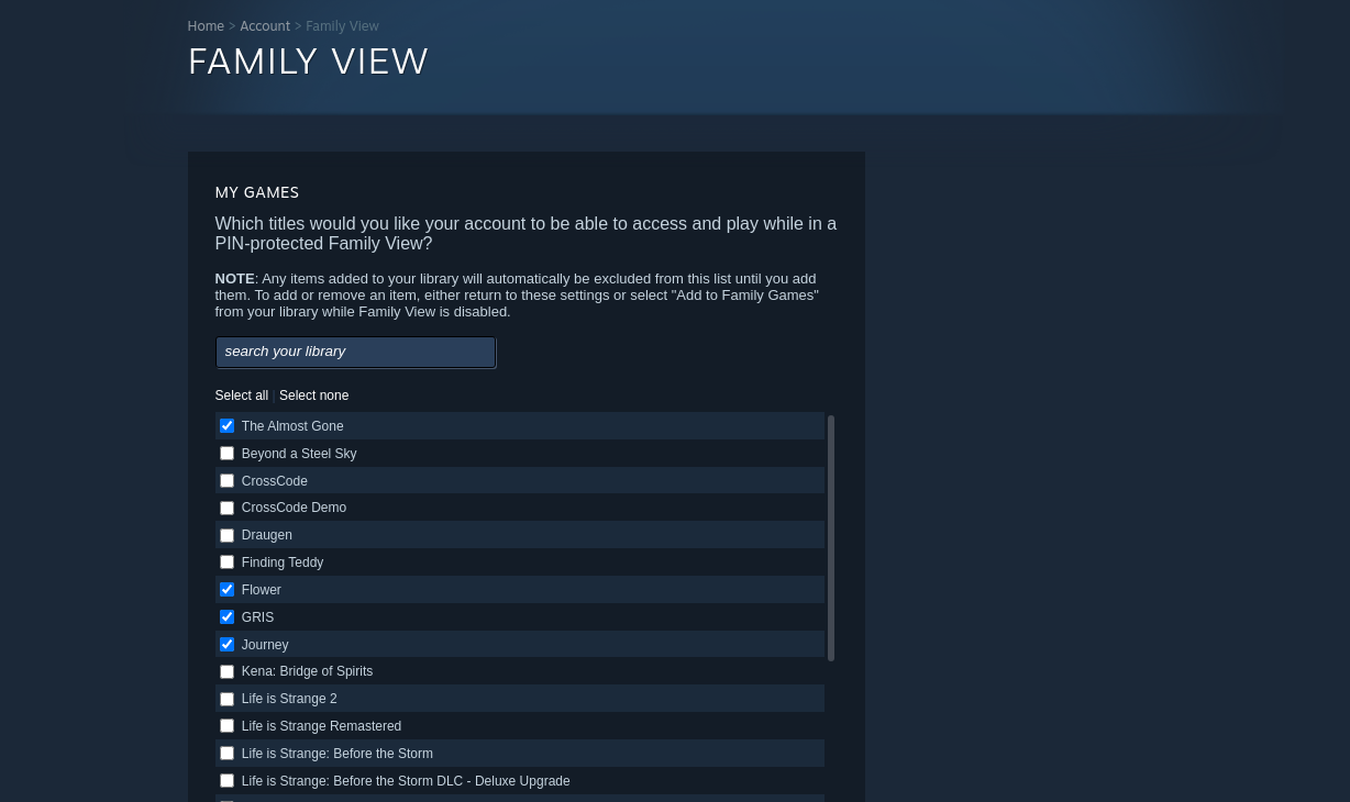 Steam afișează jocurile la care ți-ai permis accesul în Family View