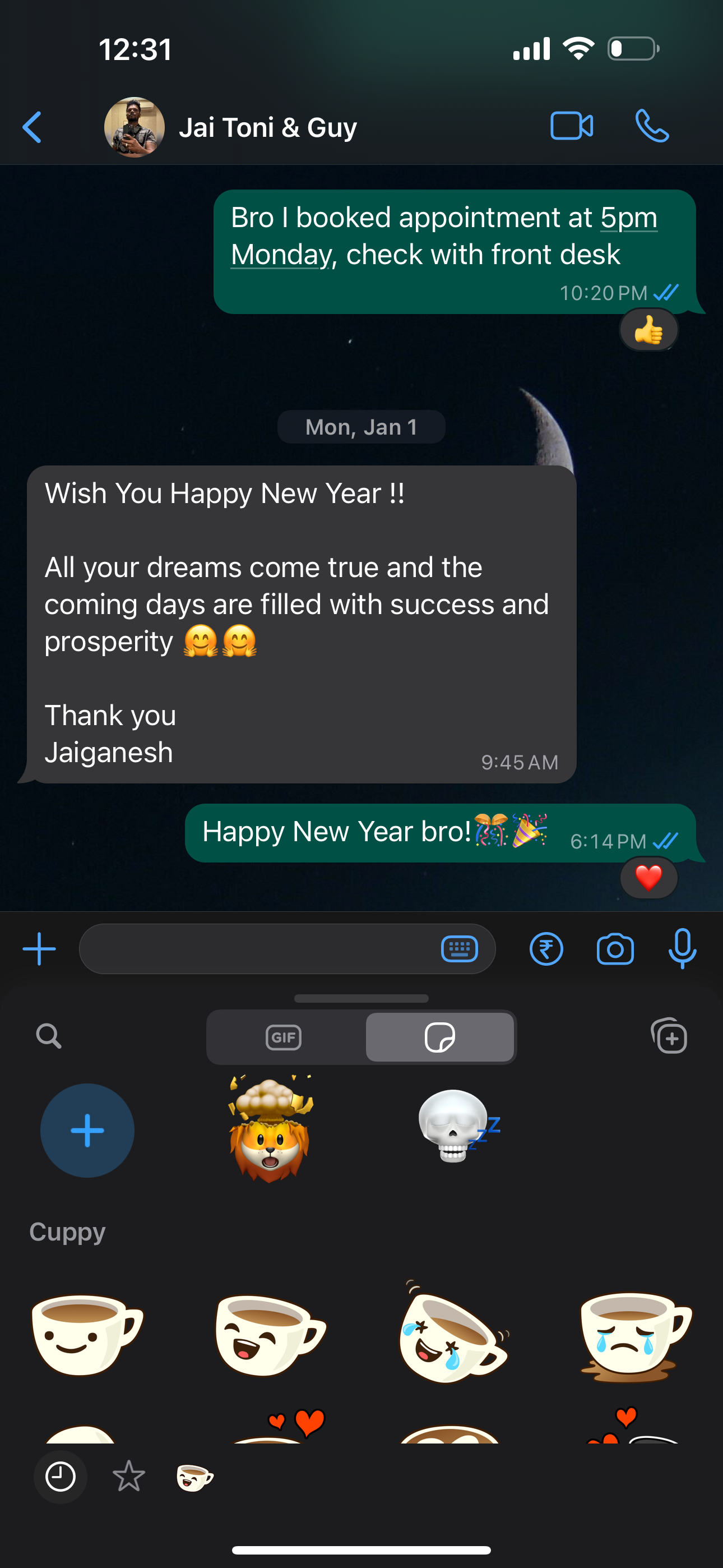 Stickers menu in Whatsapp for iOS