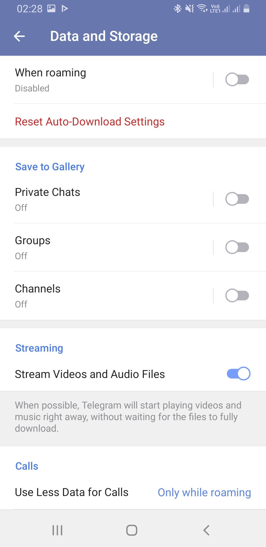 Telegram Data and Storage settings