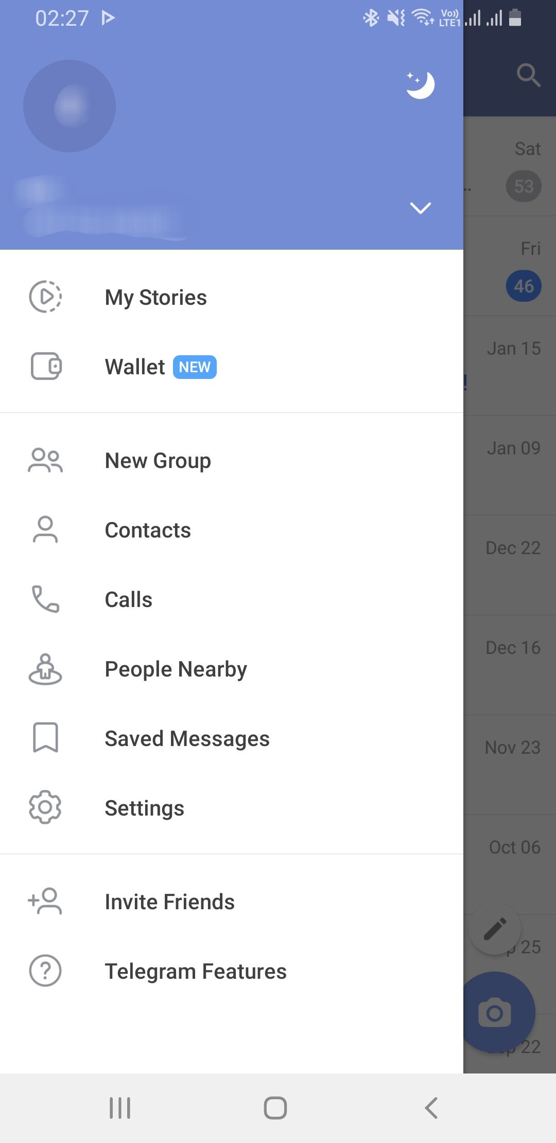Telegram menu options
