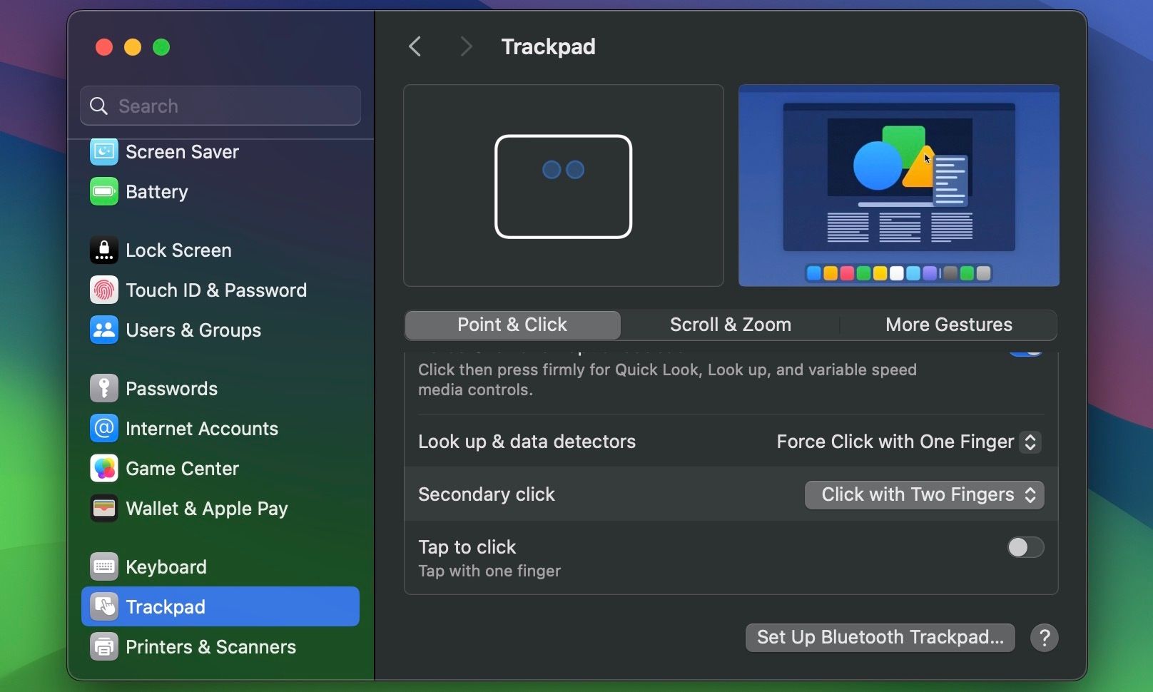 Trackpad settings in macOS Sonoma