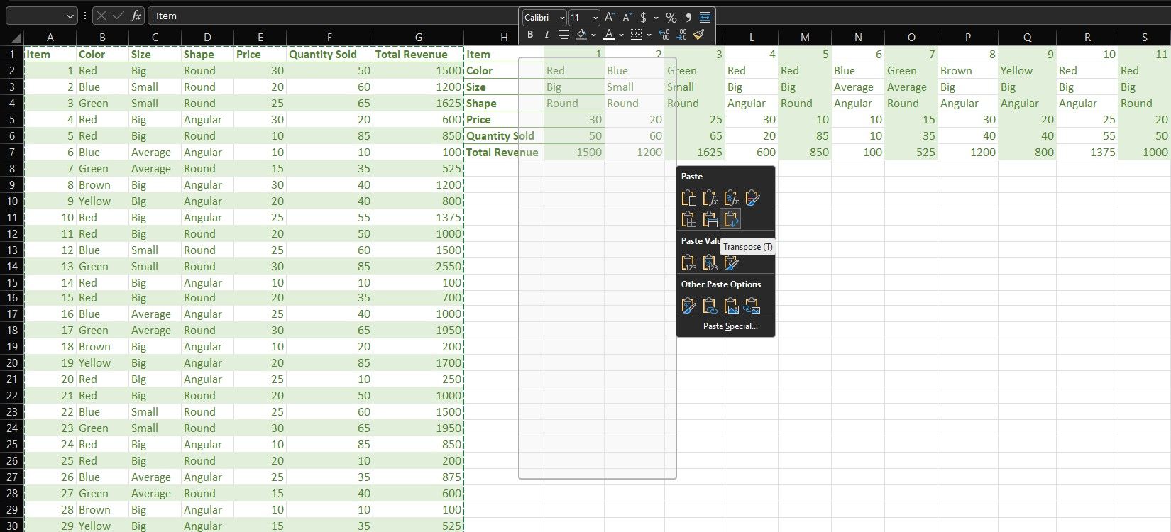 Transposing data in Excel