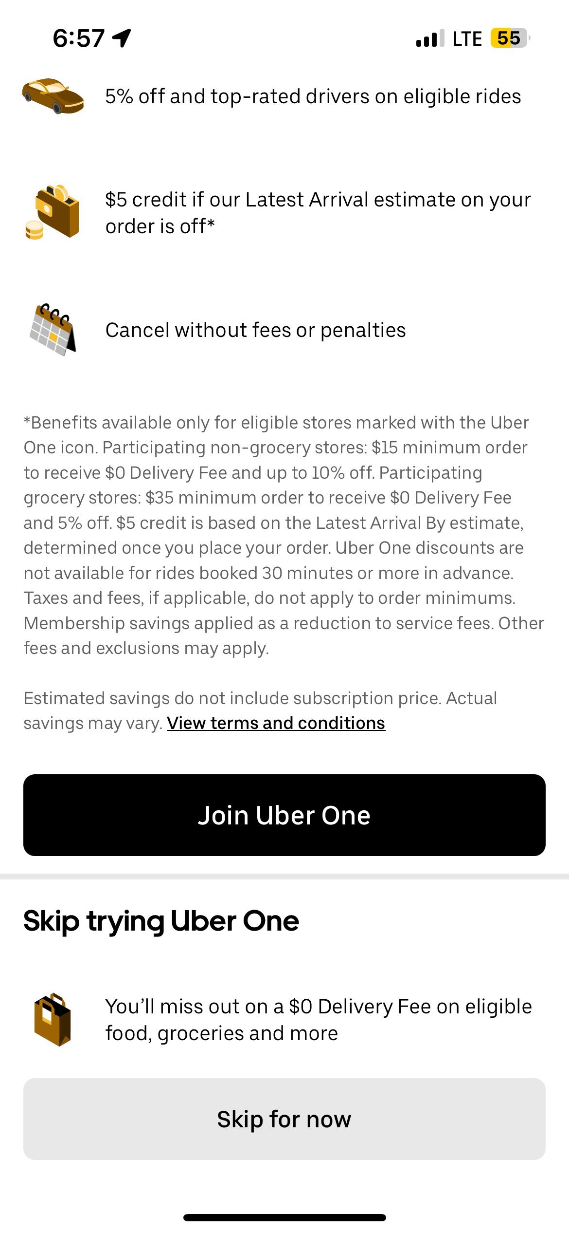 صفحه ثبت نام عضویت Uber One