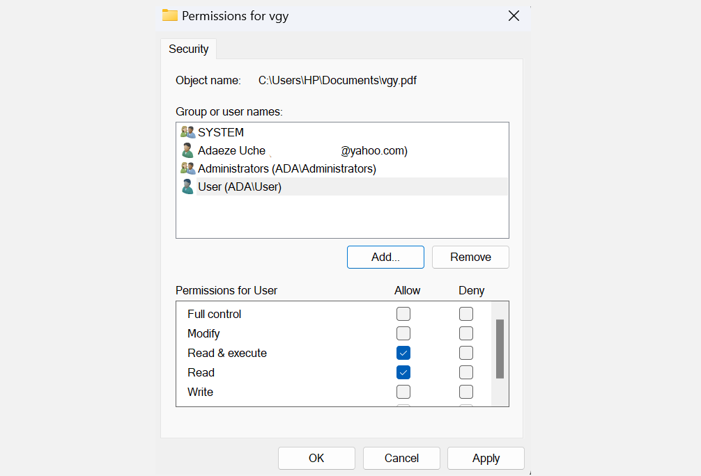 A screenshot showing the settings for changing permissions for users