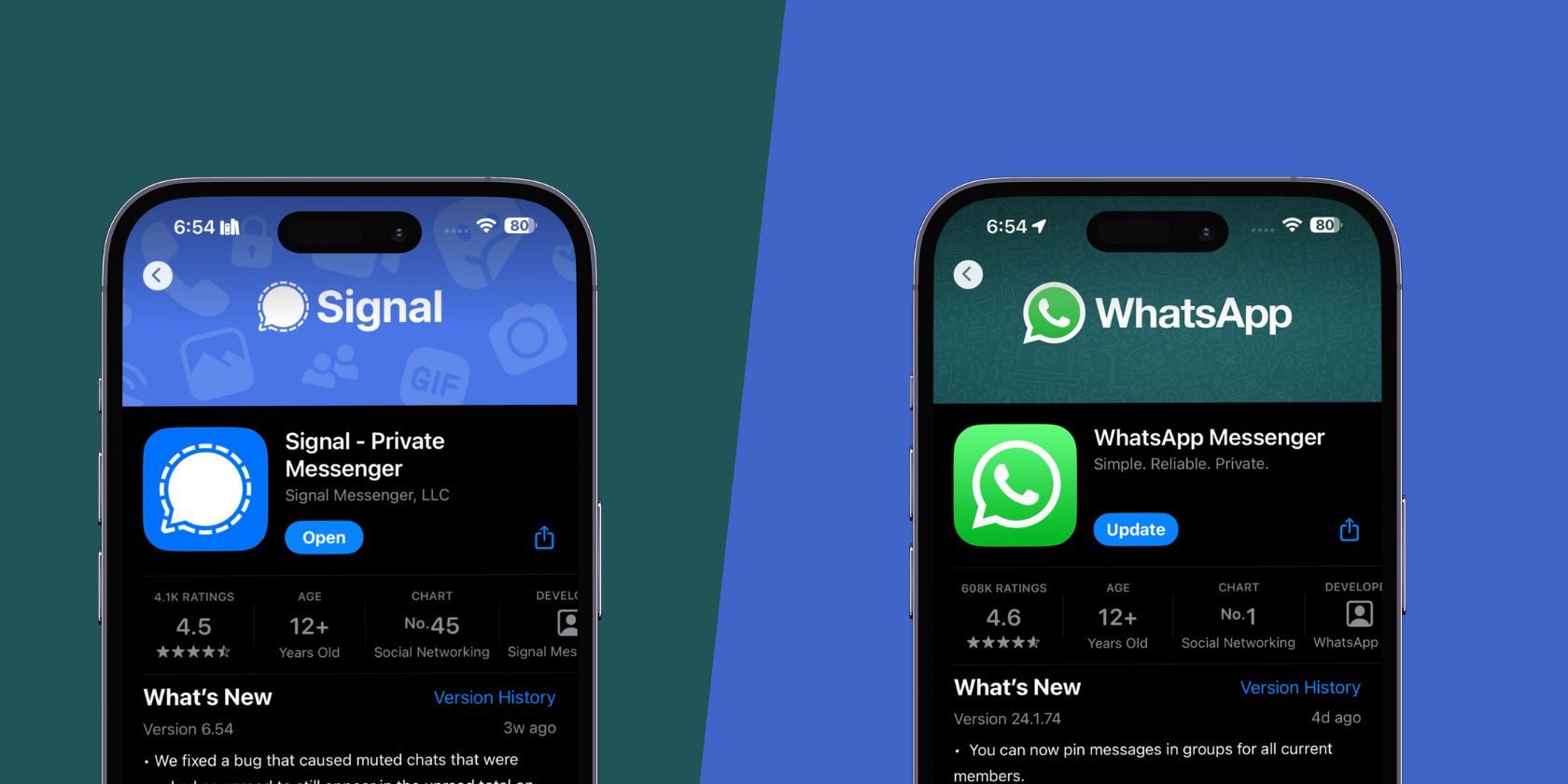 WhatsApp and Signal download page side by side
