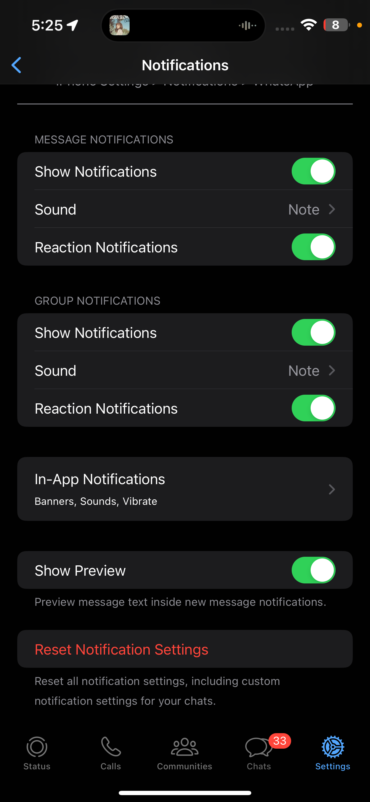 WhatsApp notification settings