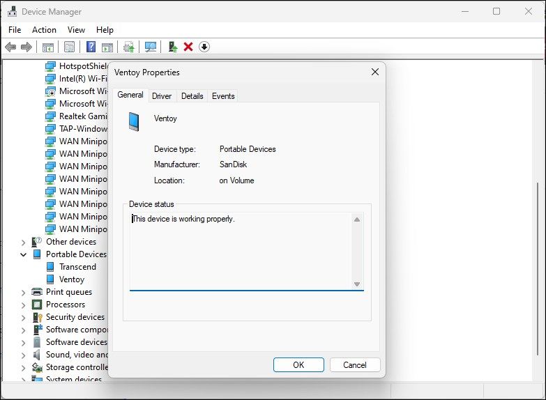 Диспетчер устройств Windows 11, показывающий свойства устройства чтения SD-карт