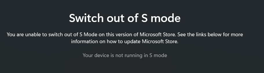 Windows Not in S Mode