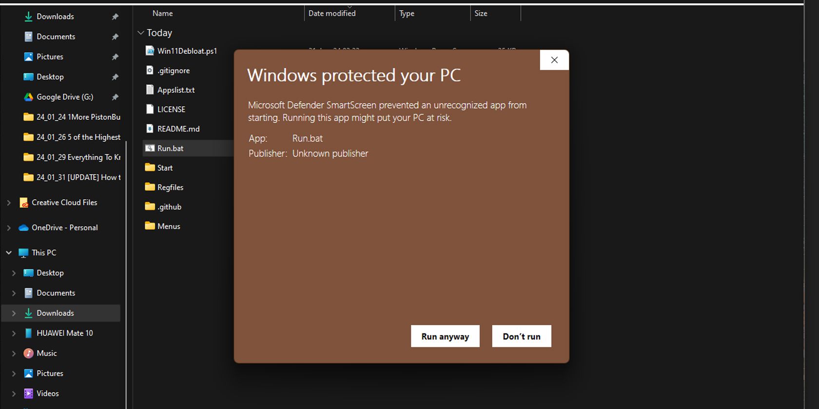 Windows Protected Your PC pop up