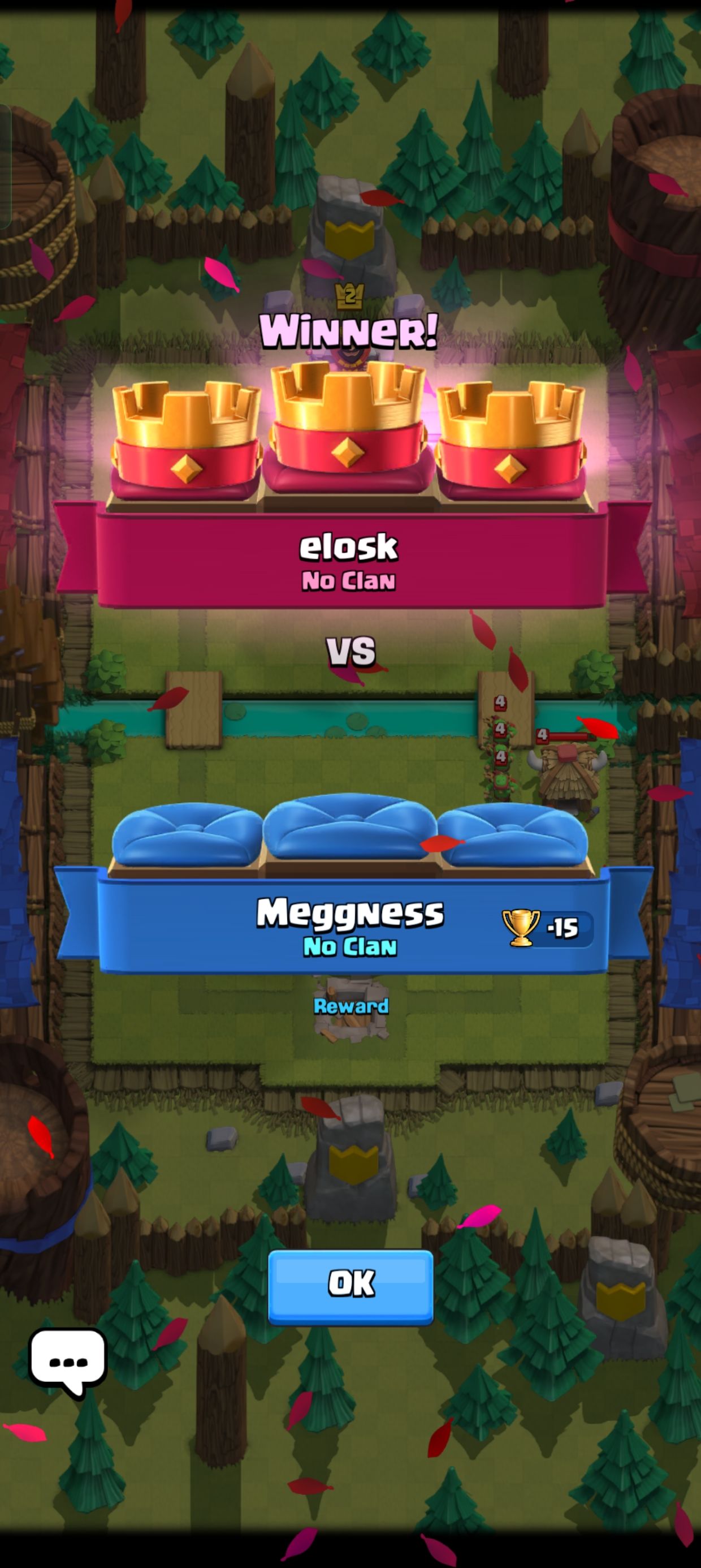 winner of a two player match in clash royale