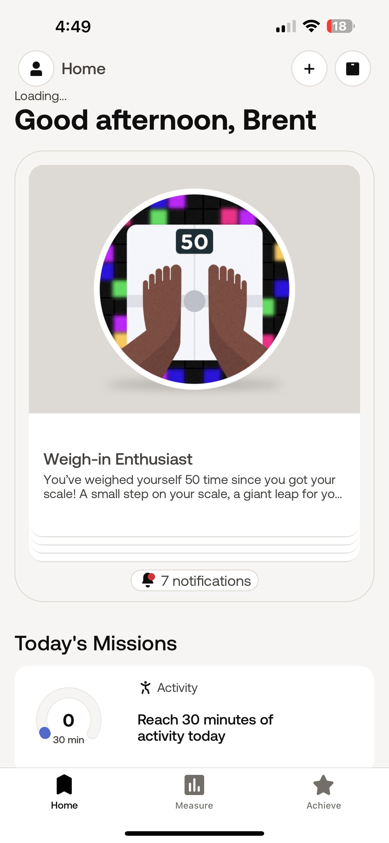 withings app main page