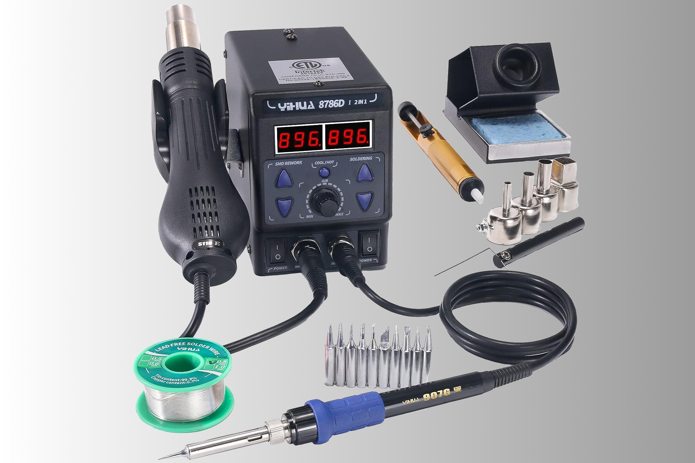 yihua 8786d soldering iron and hot air gun station kit
