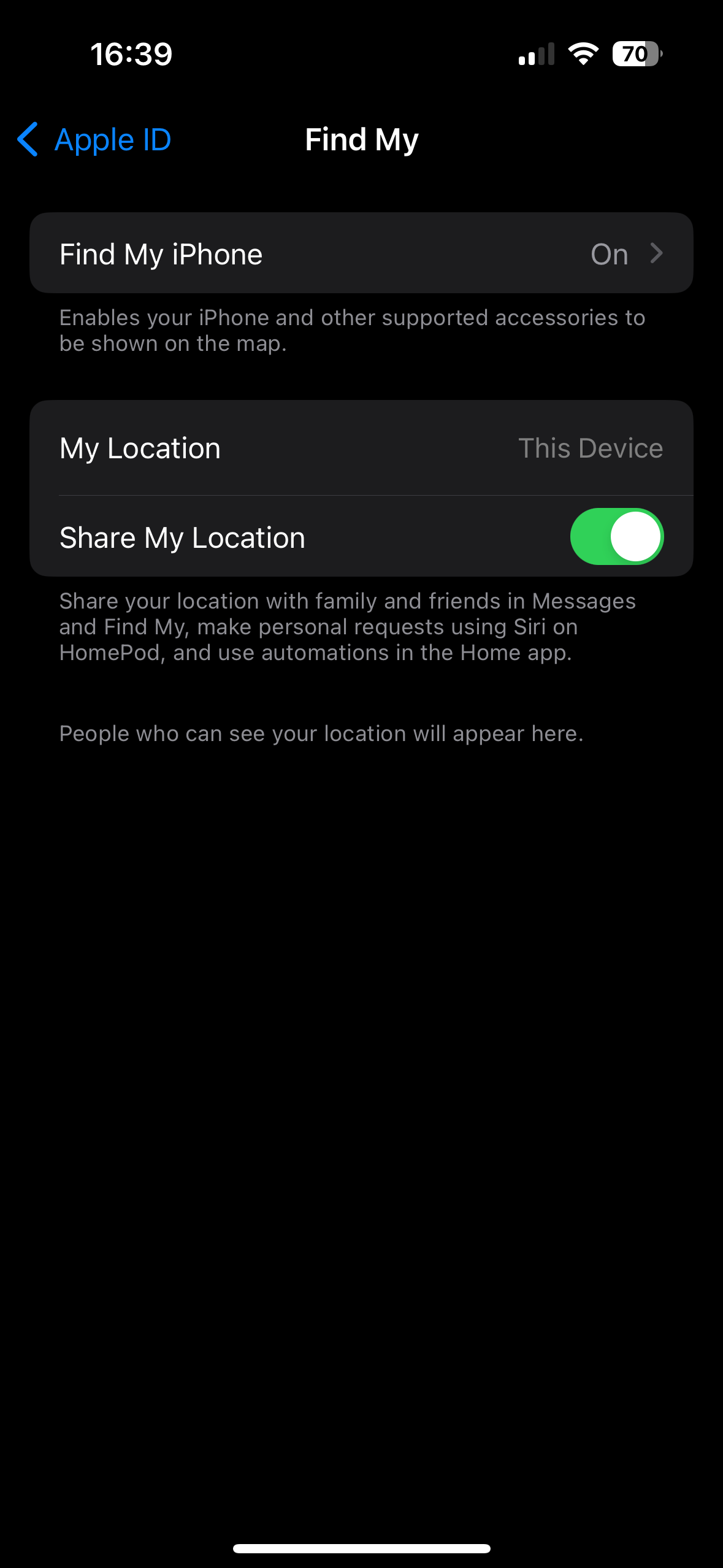 Find My Settings iPhone
