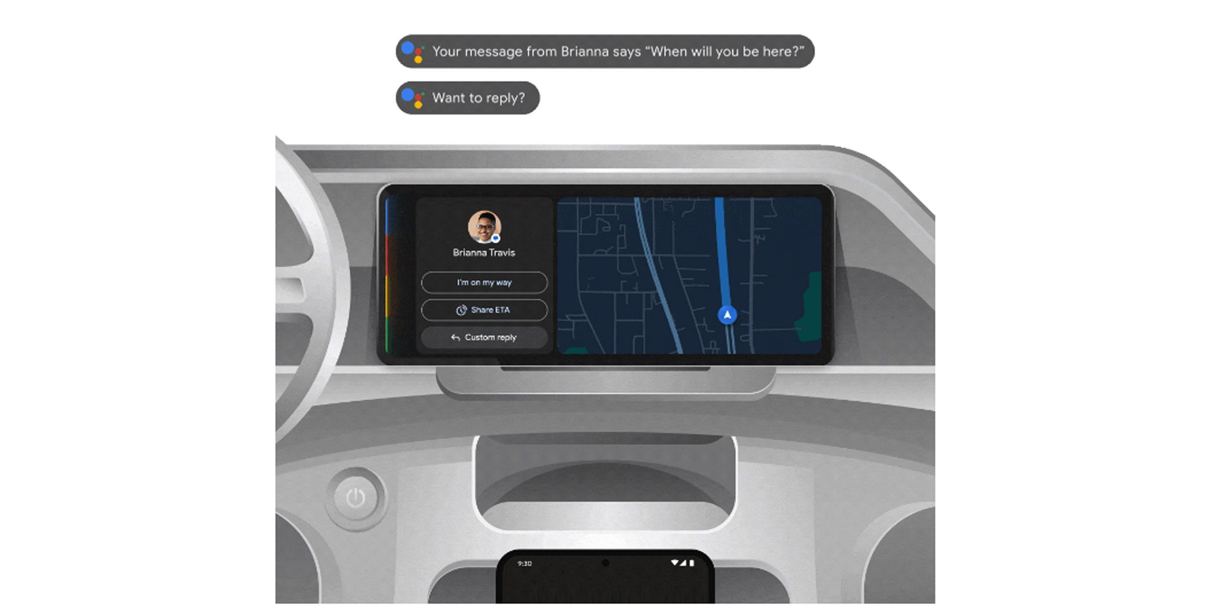 Android Auto with AI-assisted summaries and replies