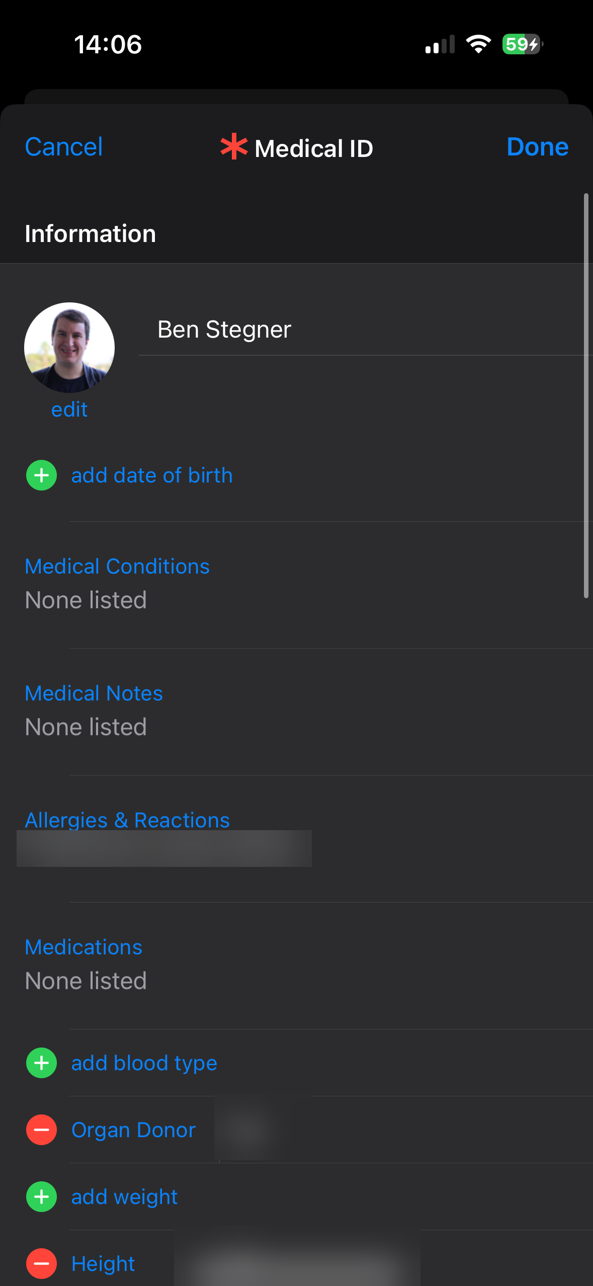 Medical ID Edit iPhone