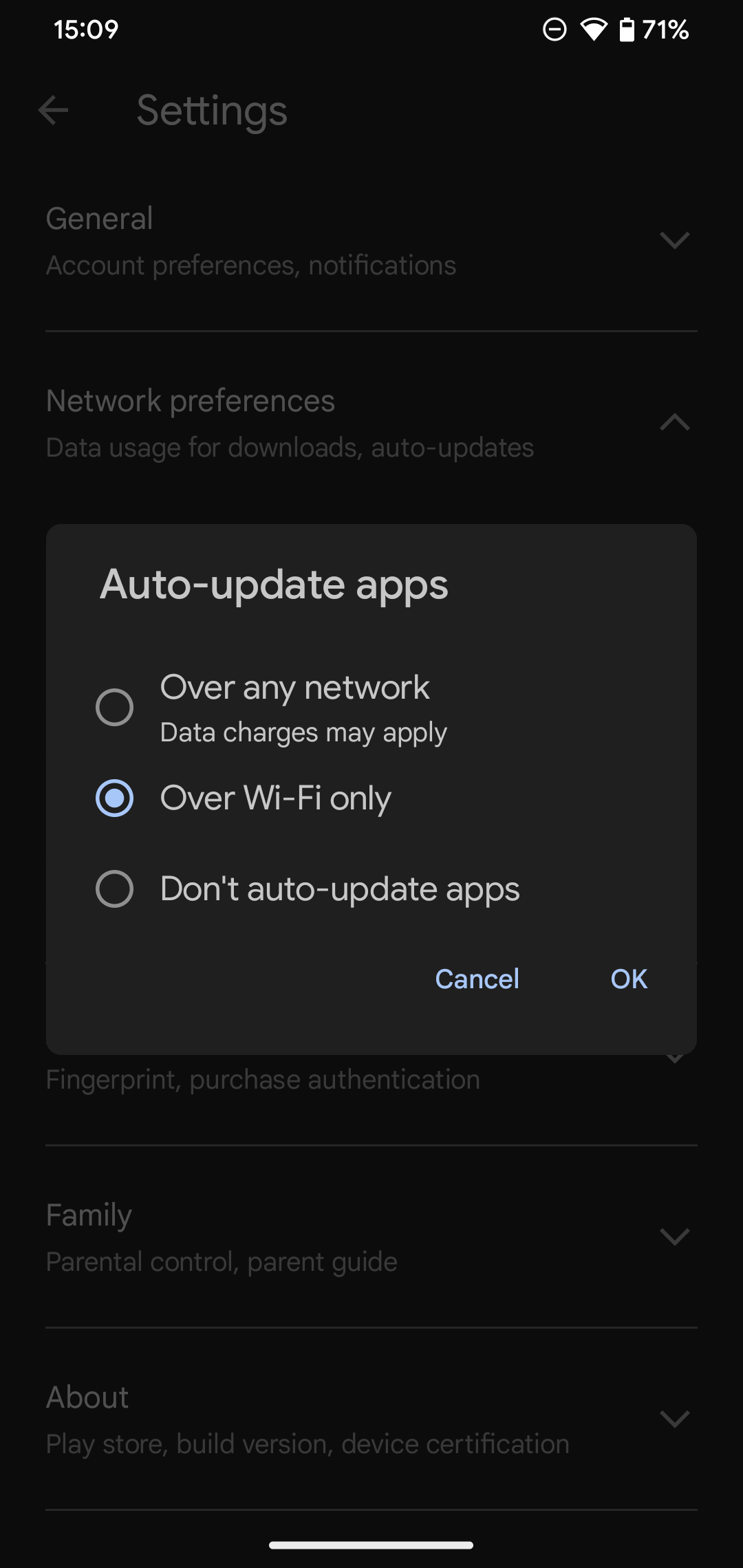 Play Store Auto Update Settings