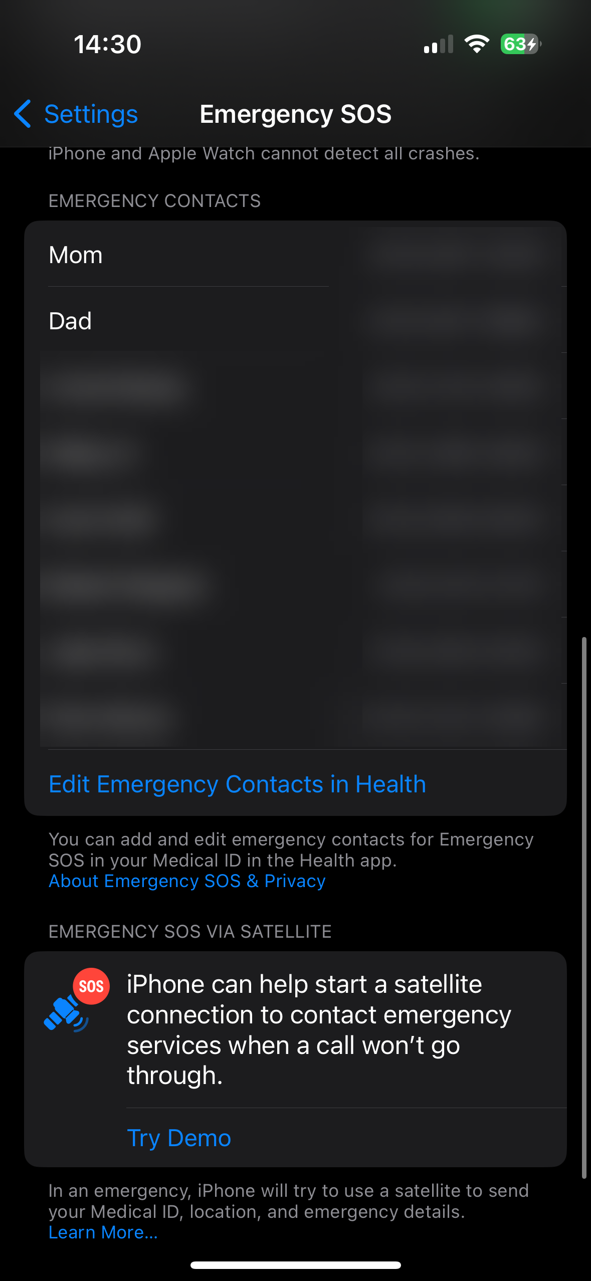 Emergency SOS iPhone Contact List