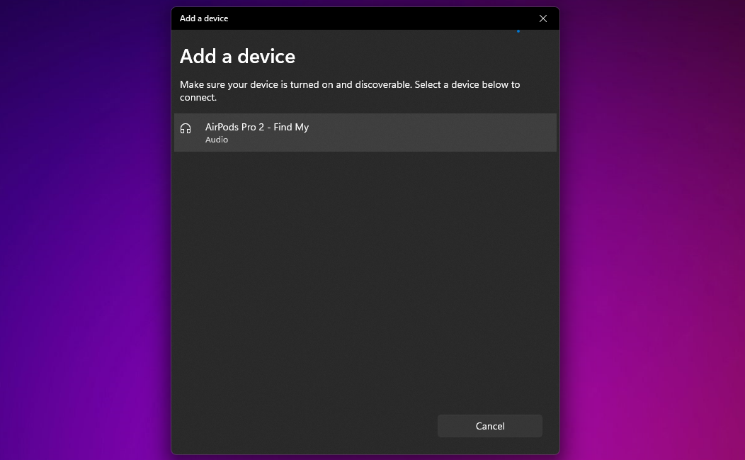 Добавление AirPods Pro к устройствам Bluetooth в Windows 11