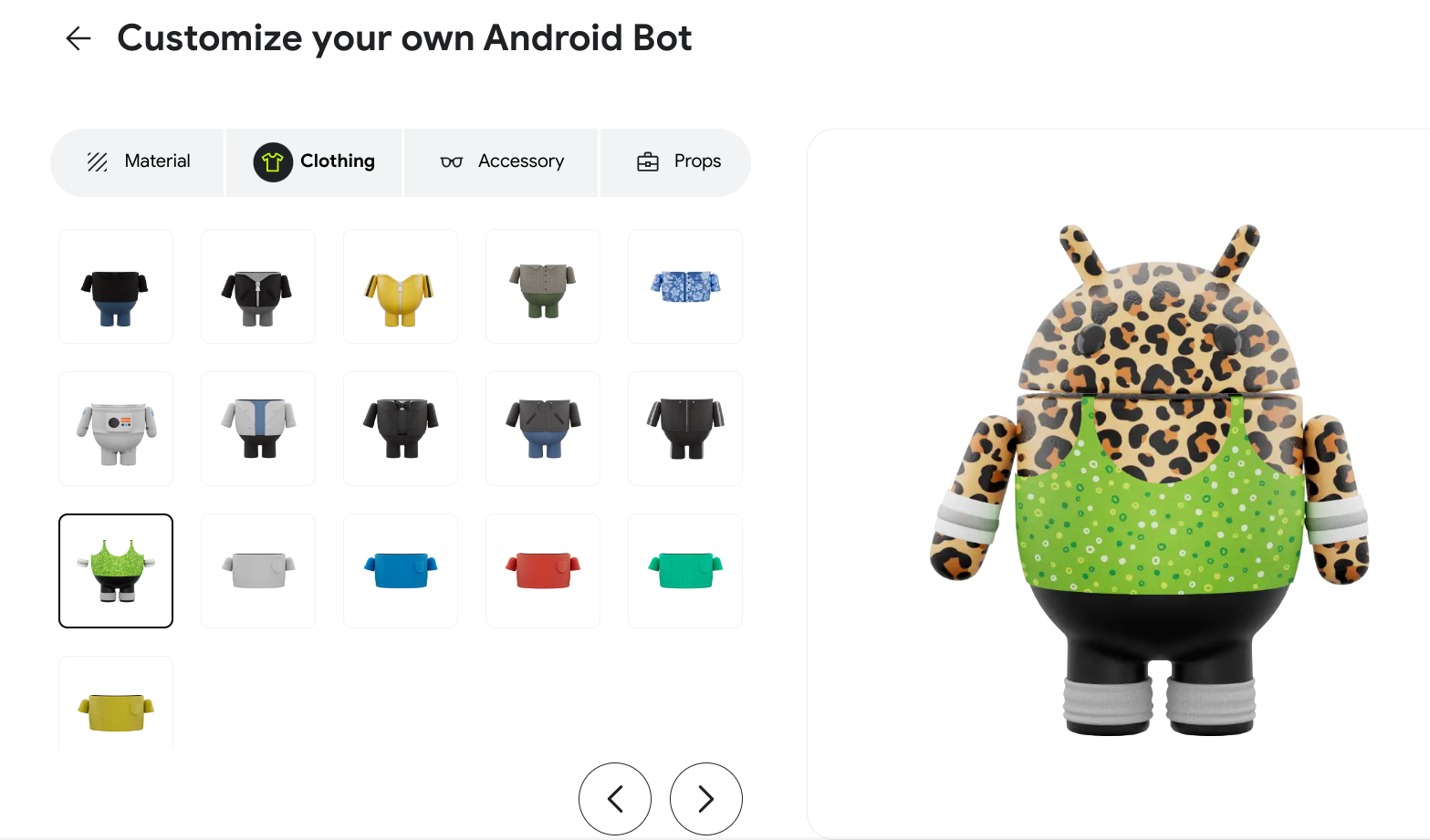 The Android mascot wearing a leotard