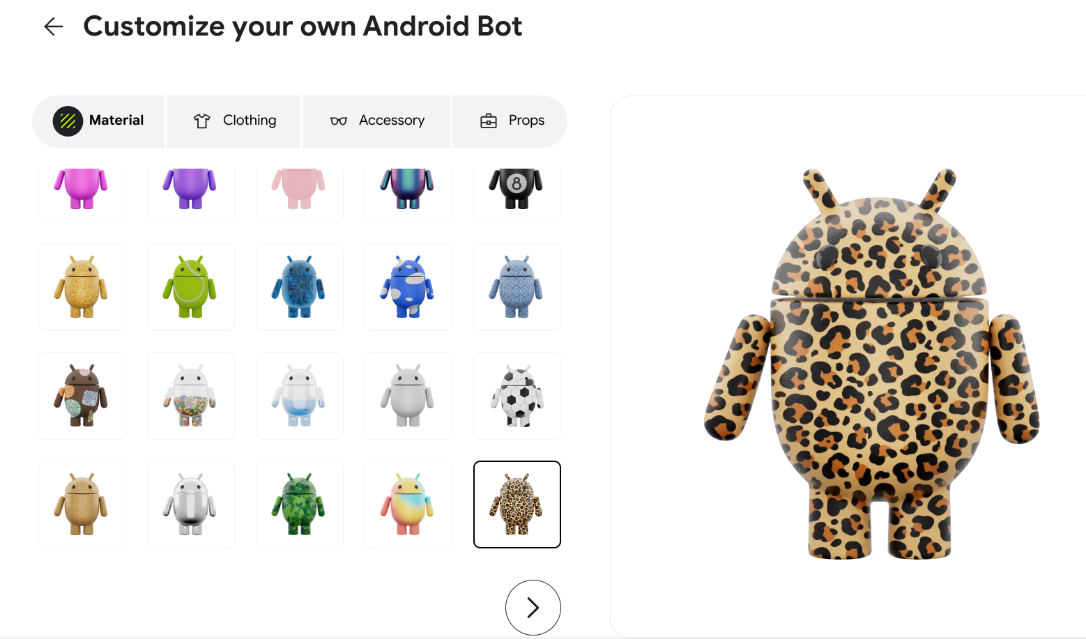 The Android mascot with leopard print skin