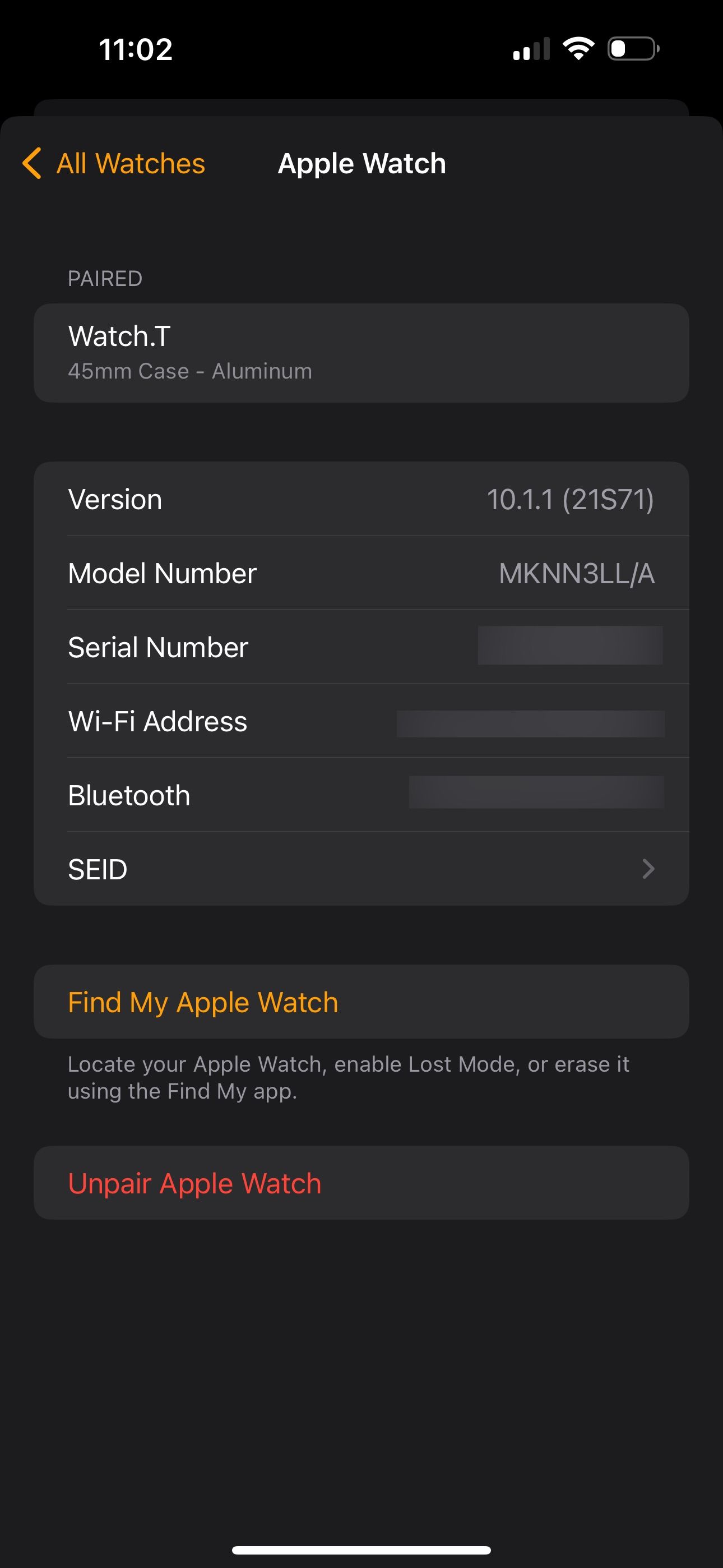 What's the i icon online on an apple watch