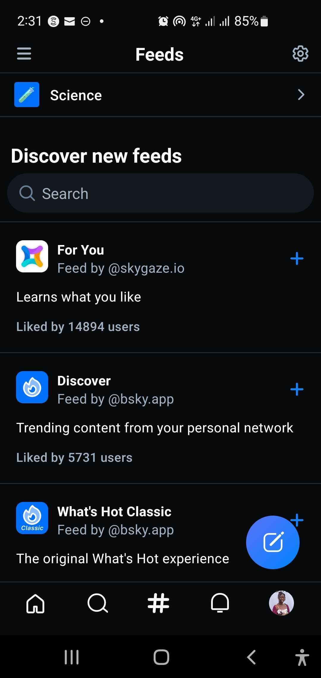 Bluesky App Discover Feed سفارشی