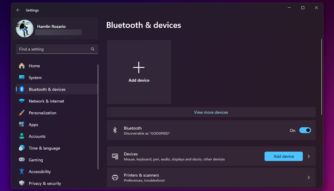 Настройки Bluetooth в Windows 11