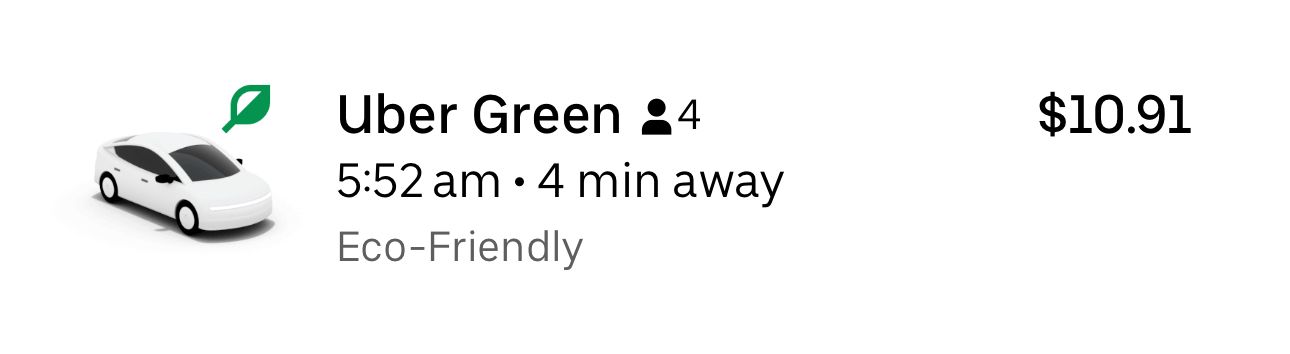 booking an Uber Green in the Uber app