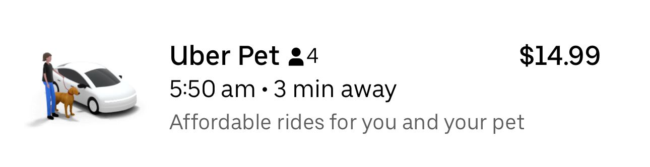 booking an Uber Pet in the Uber app