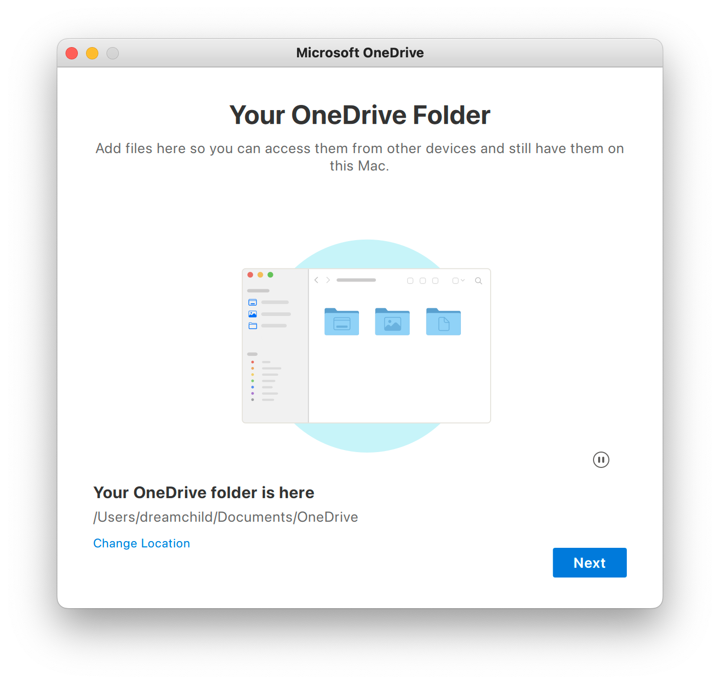 Choose a OneDrive Folder location
