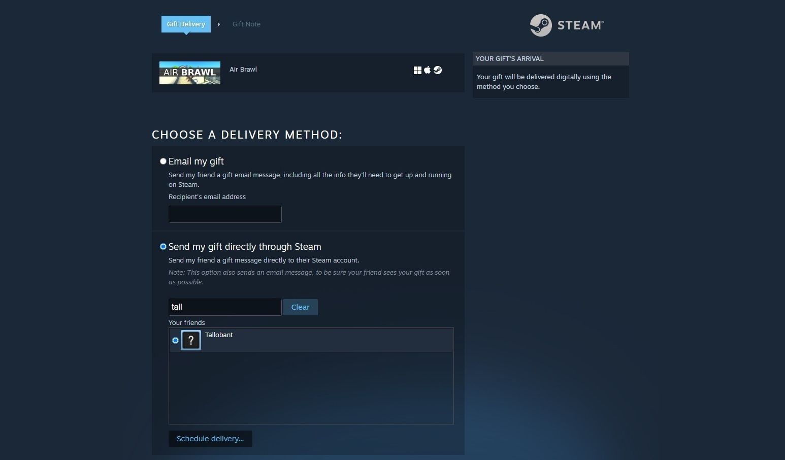 Delivery method for duplicate games on Steam