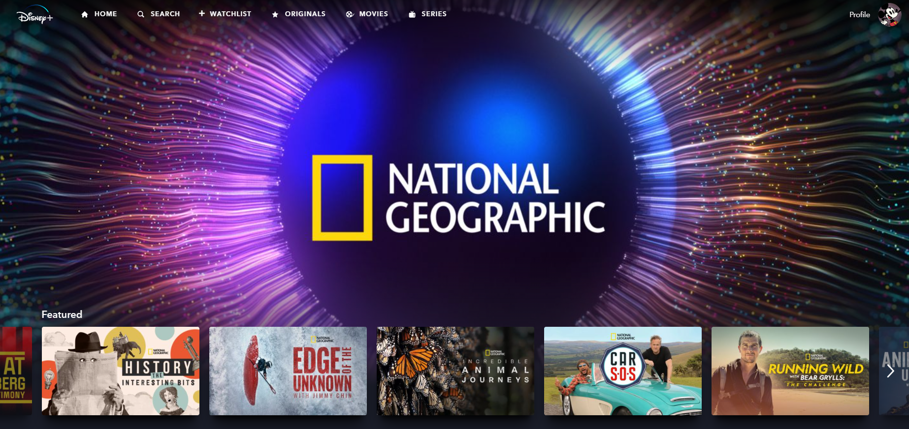 National Geographic Logo displayed on Disney+ homescreen.