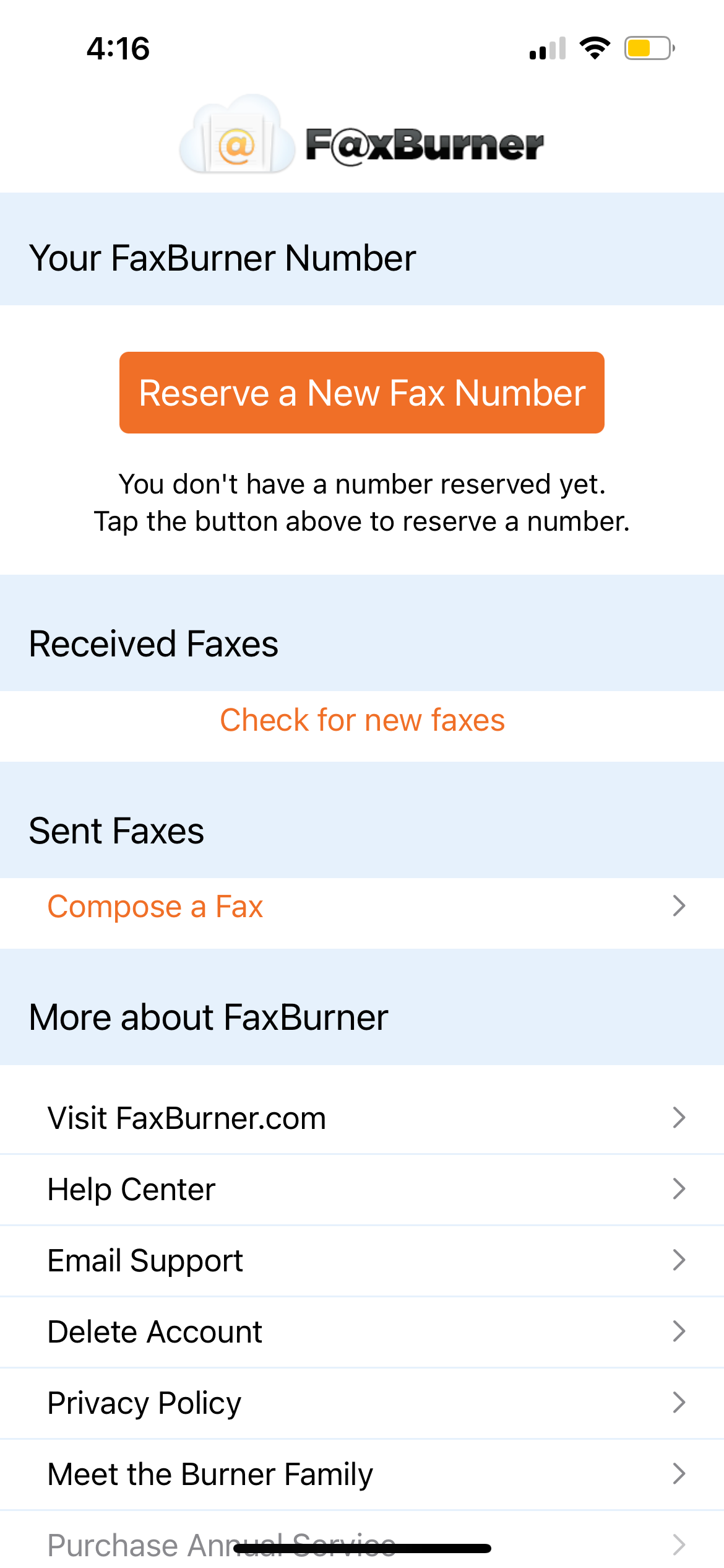 fax burner main page
