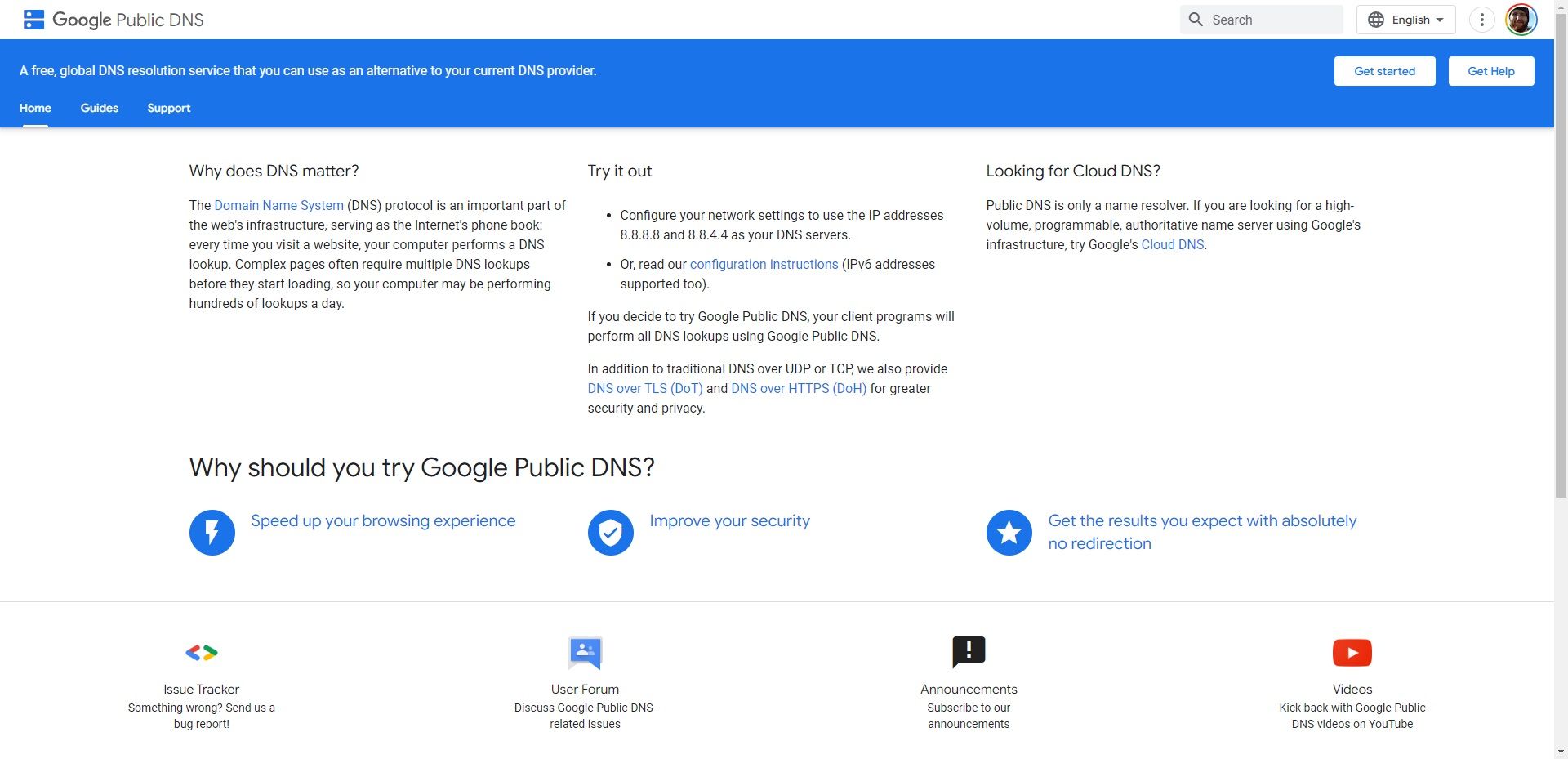 google public dns home page feb 2024