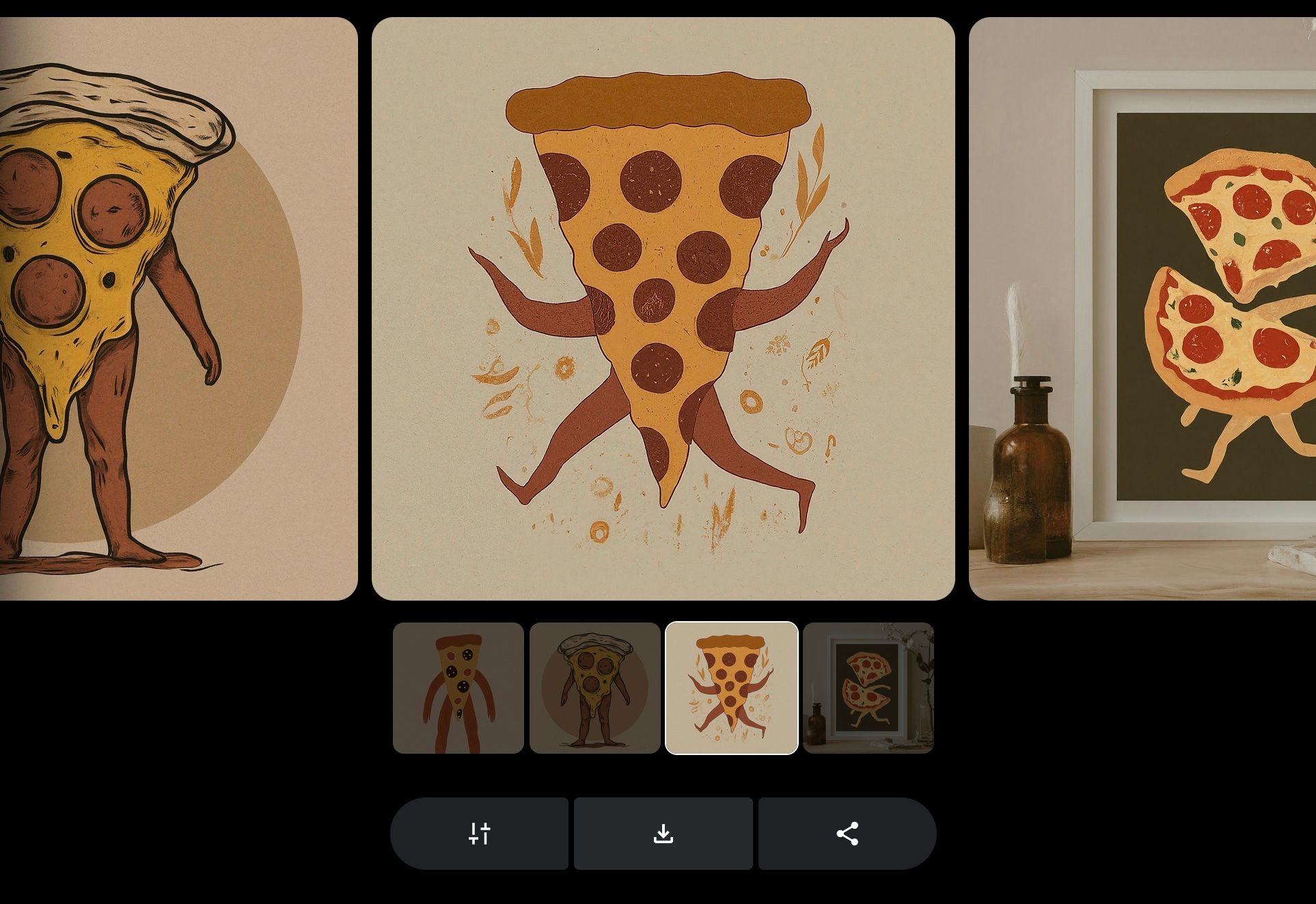Images of pizza in ImageFX above the download button