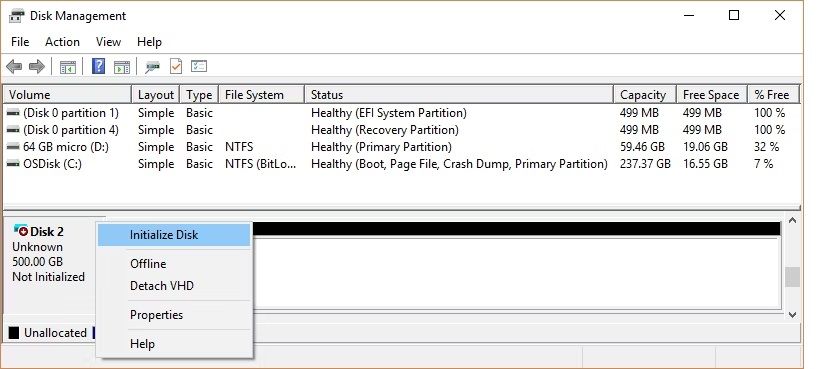 Initialize SSD Using Disk Management on Windows