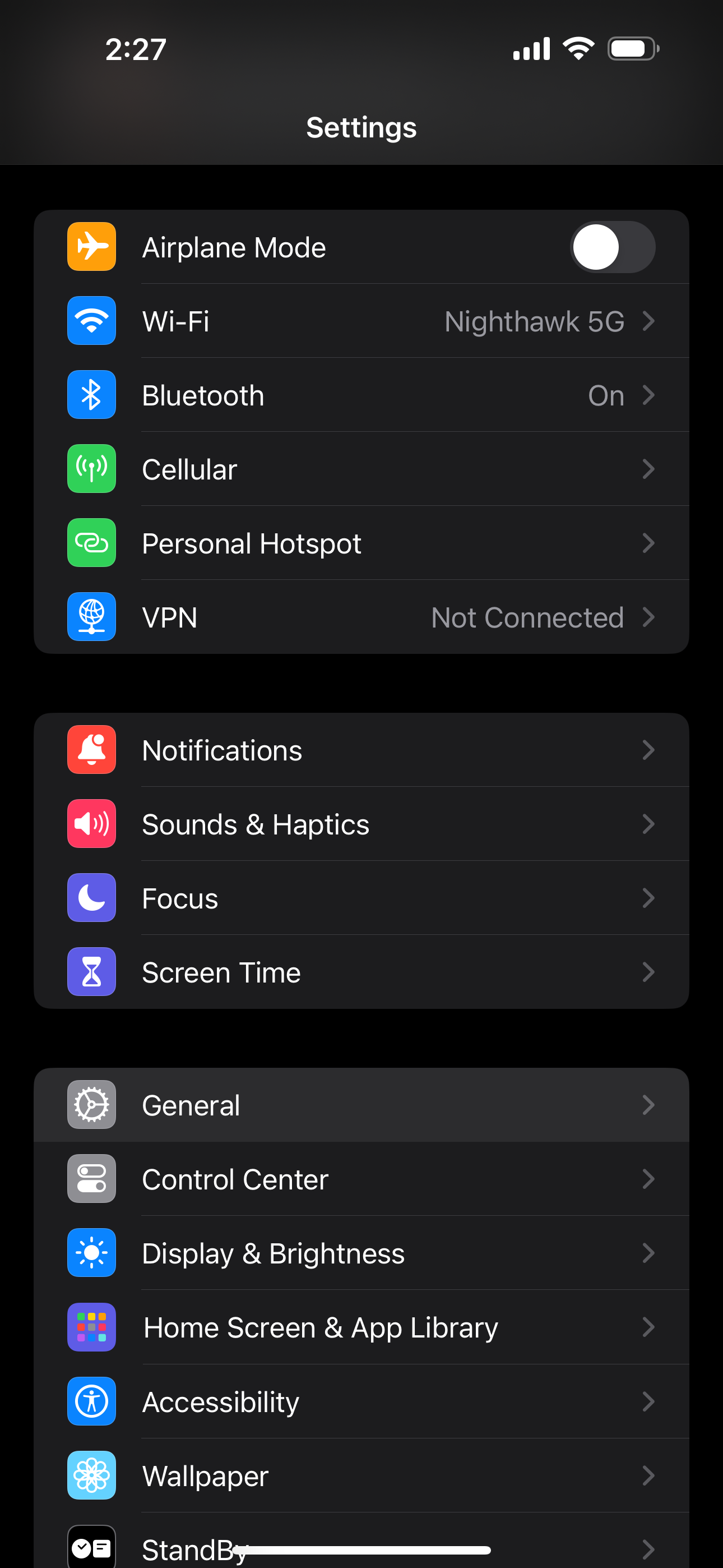 iOS Settings menu highlighting General