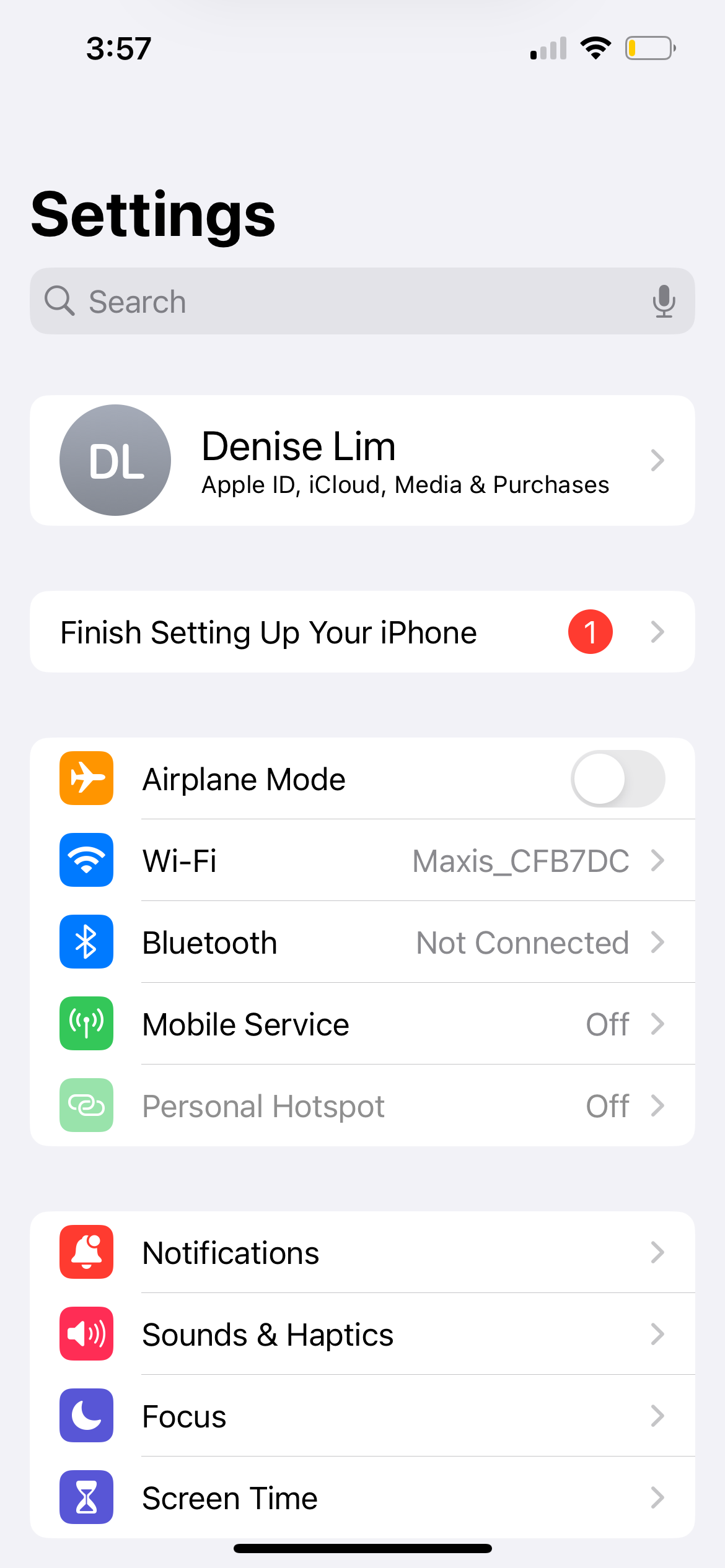 iphone settings showing apple id