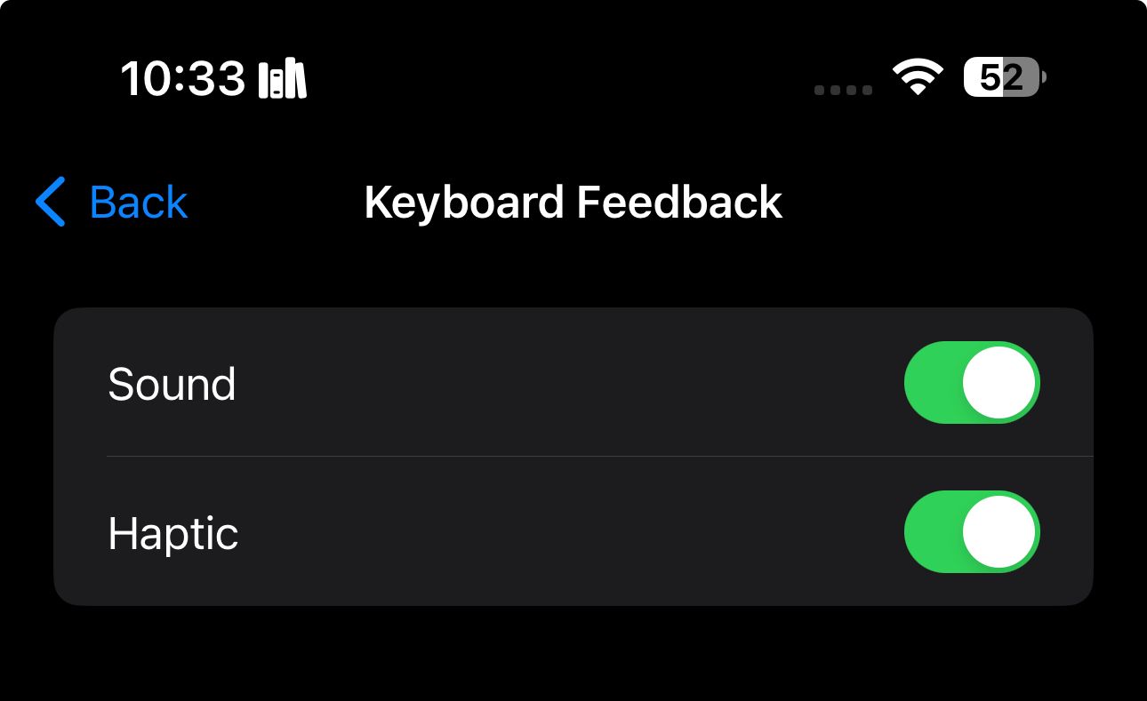 Configurações de feedback do teclado em um iPhone