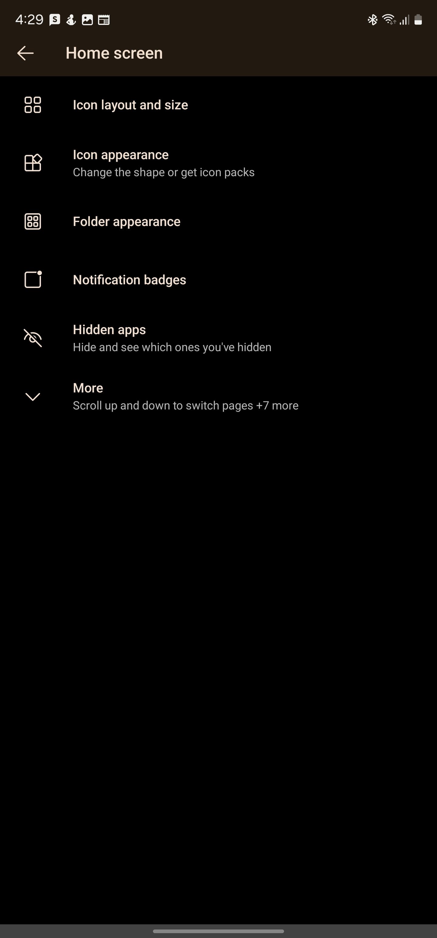 Home screen settings of Microsoft Launcher