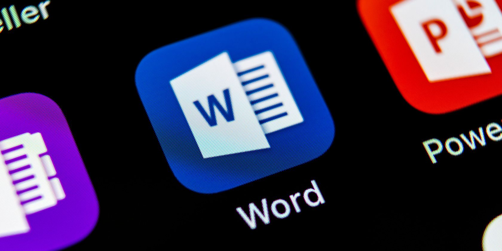 Microsoft word application icon on a black background screen close-up