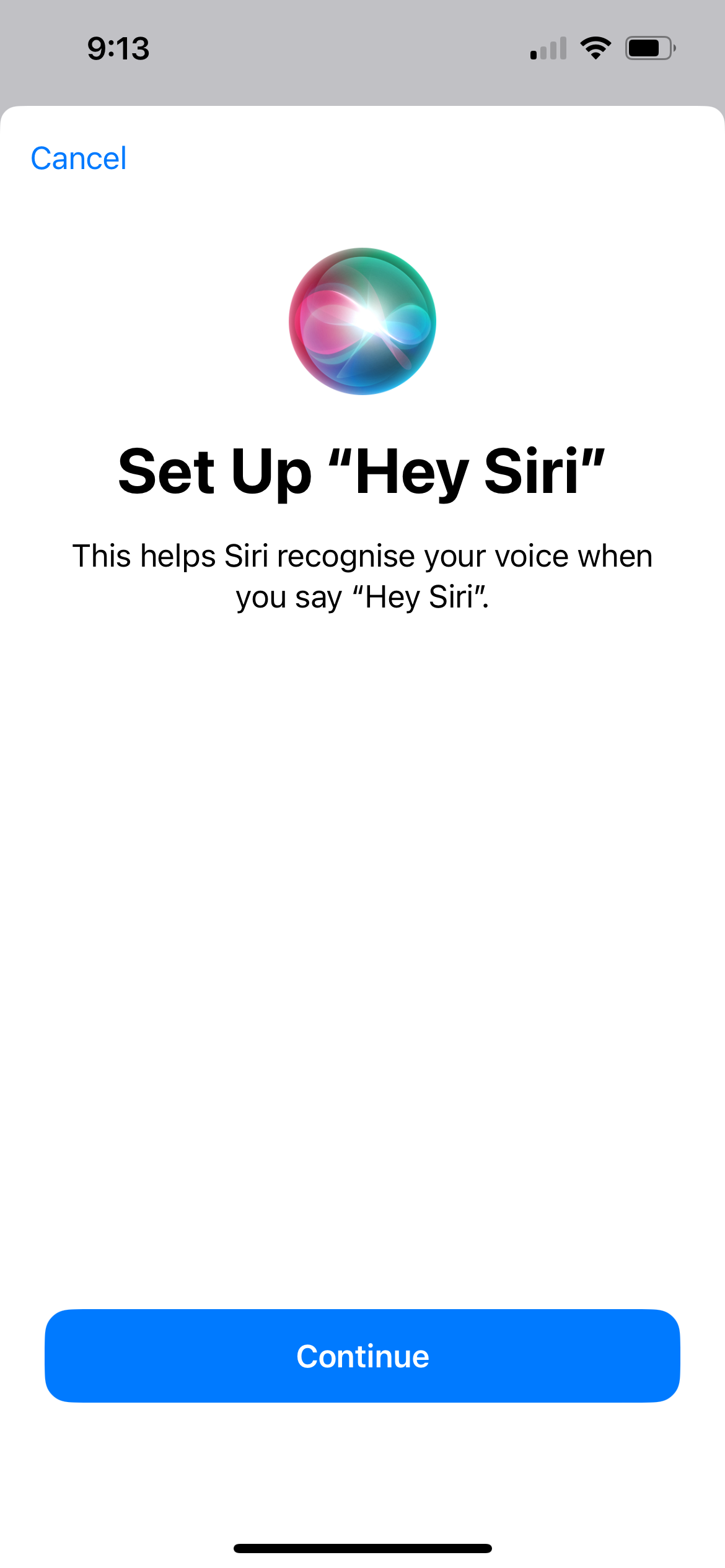 prompt to set up hey siri on iphone
