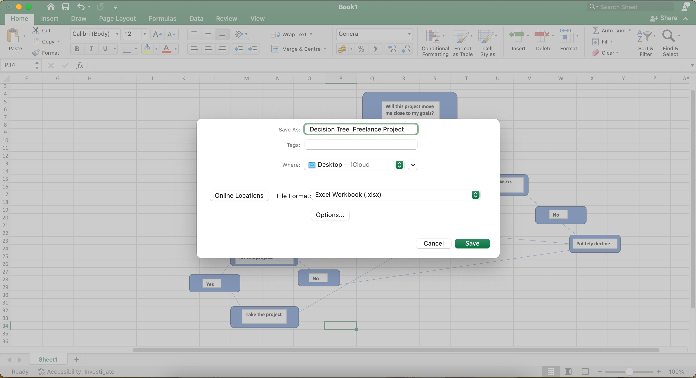 Alegeți unde doriți să salvați arborele de decizie în timp ce exportați din Excel