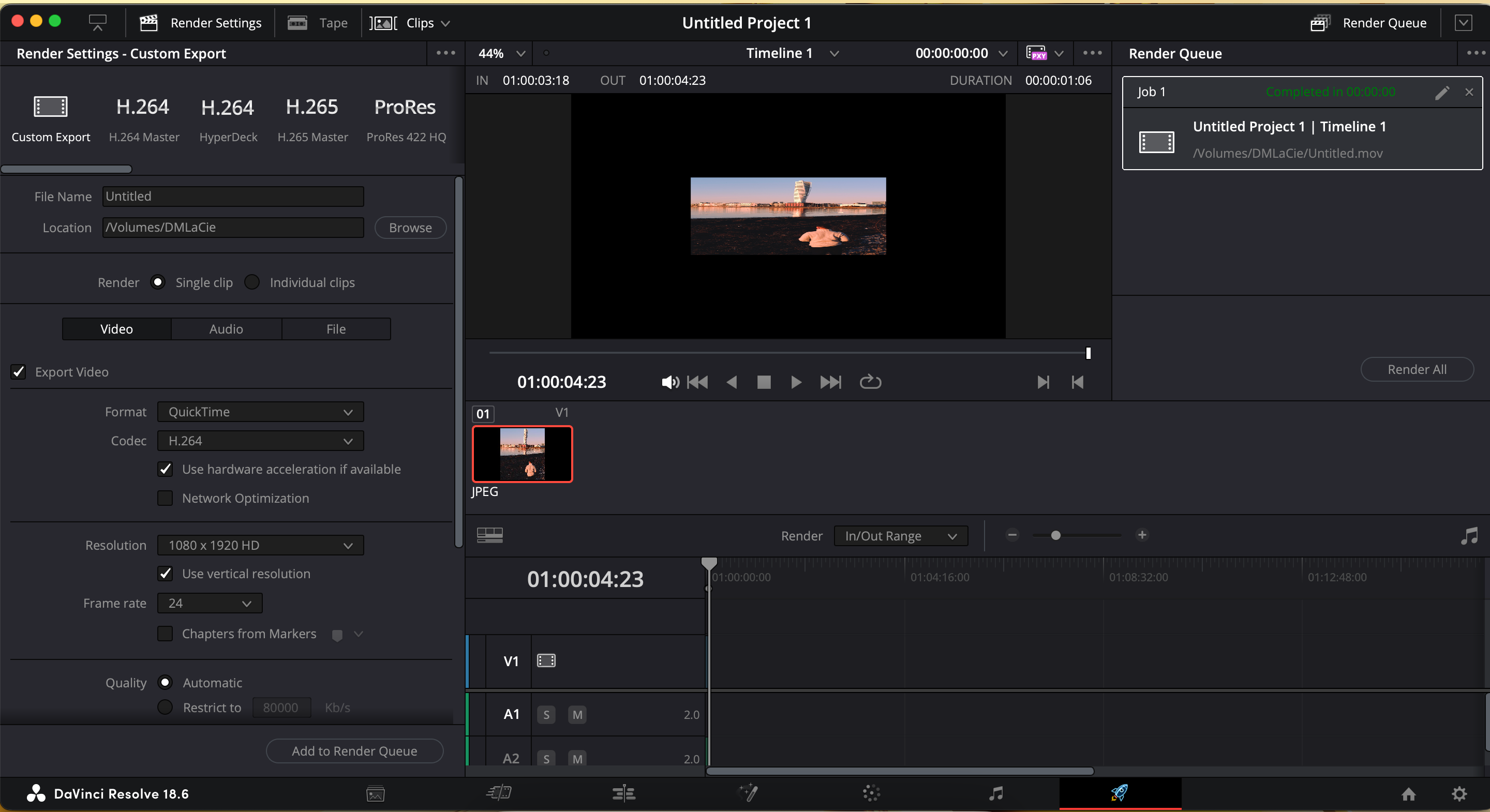 پس از افزودن موسیقی به تصویر، پروژه خود را در DaVinci Resolve رندر کنید