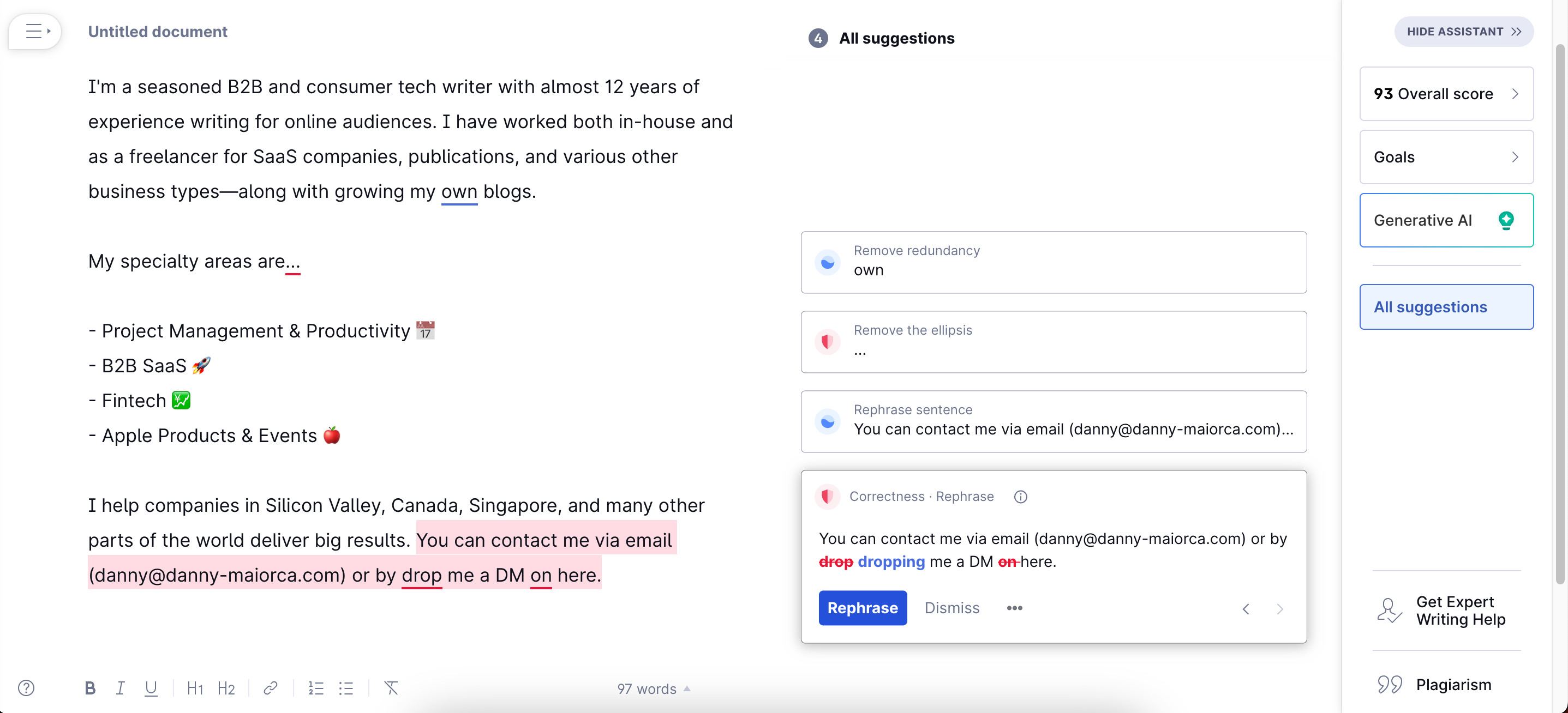 Edit your text in the Grammarly web app