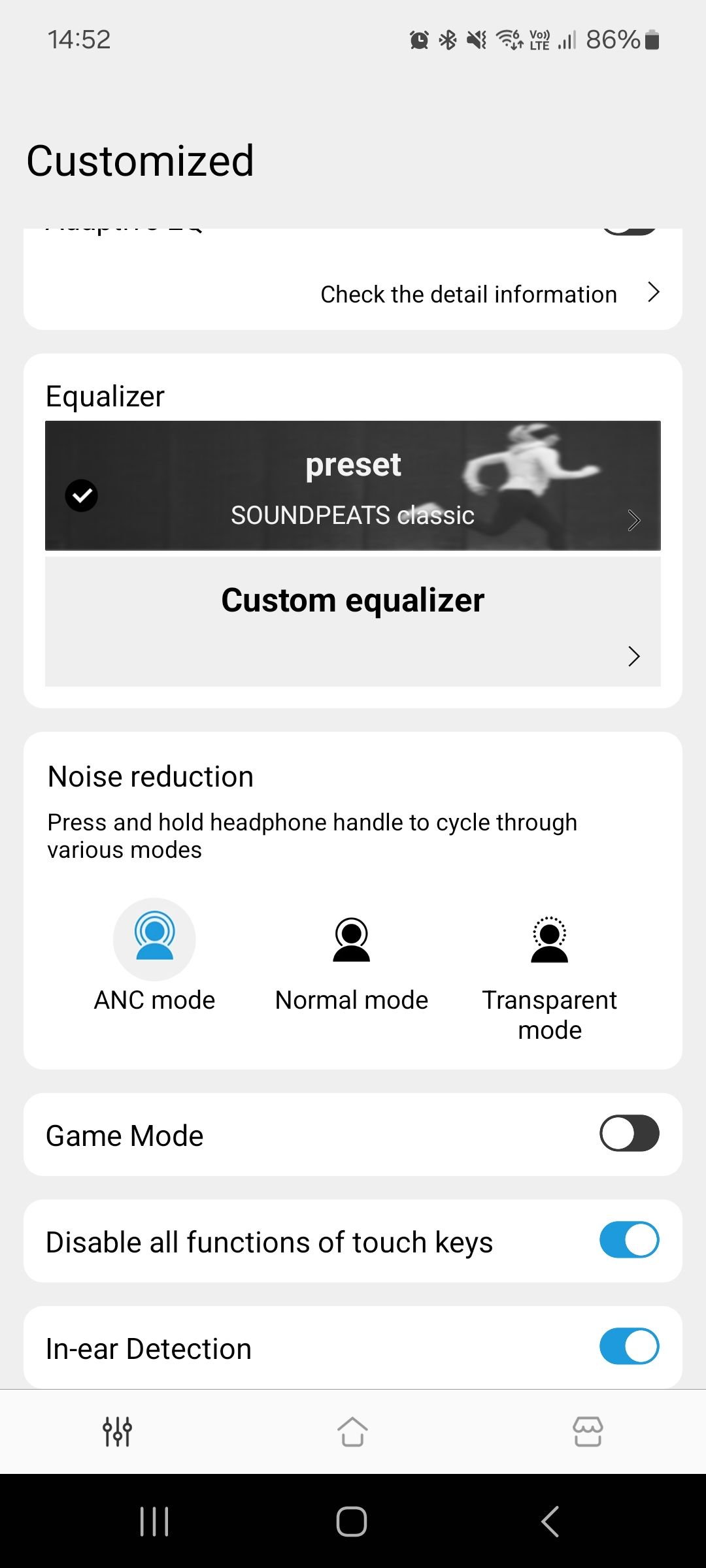SoundPEATS Air4 Pro Audio app equalizer presets screen