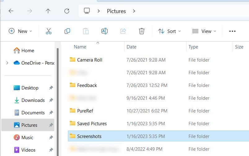 Папка Screenshots в Windows 11
