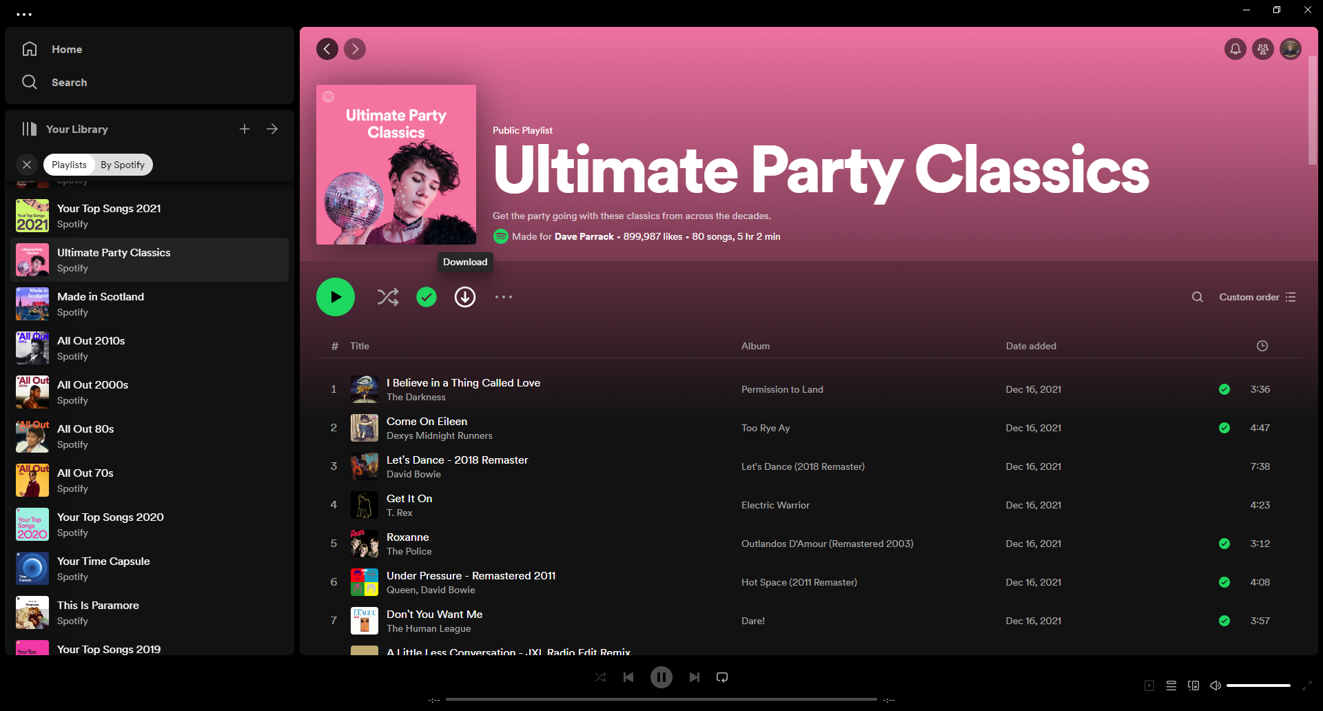 A Spotify playlist ready to be downloaded