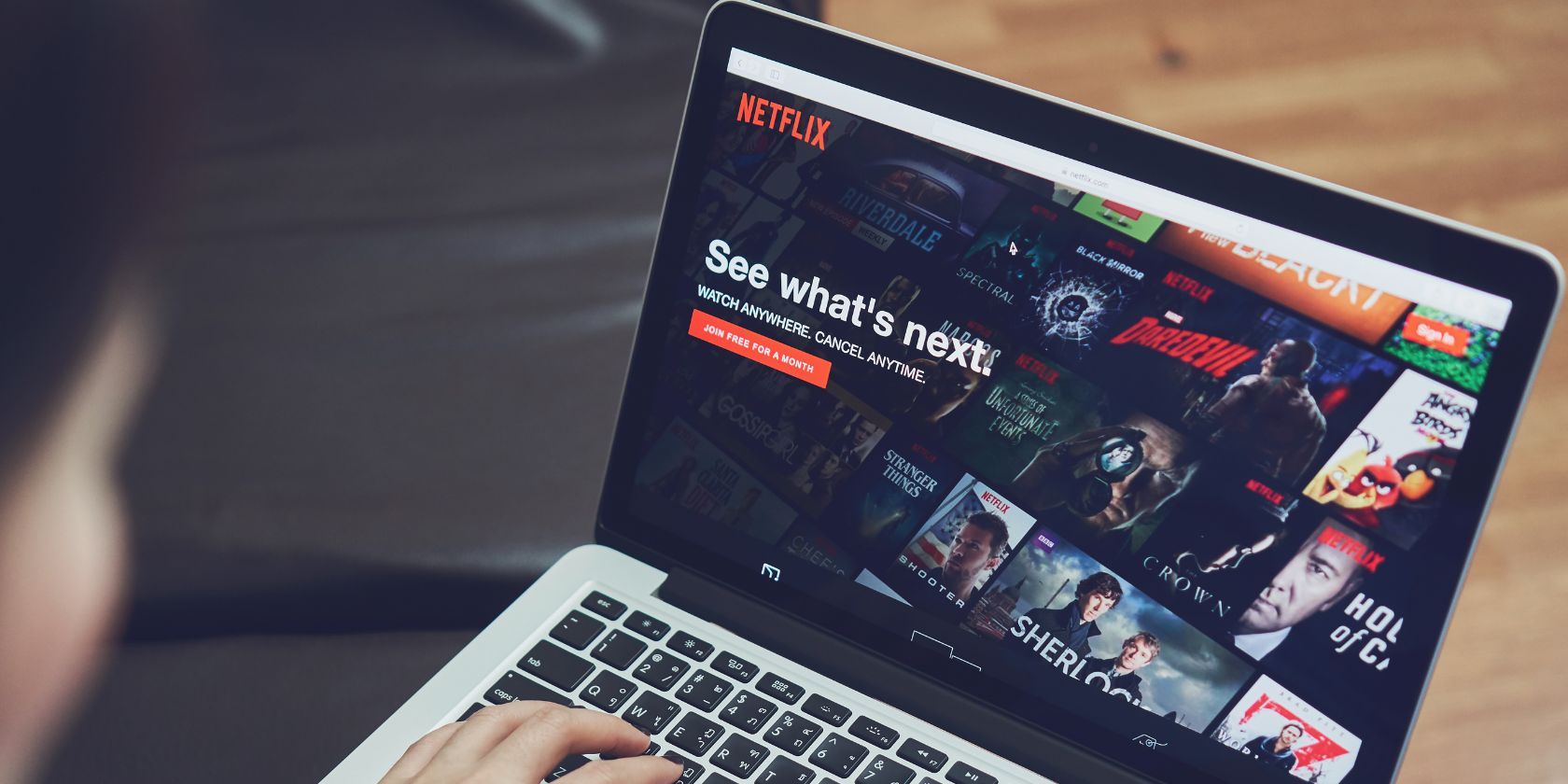 The Netflix website on a laptop